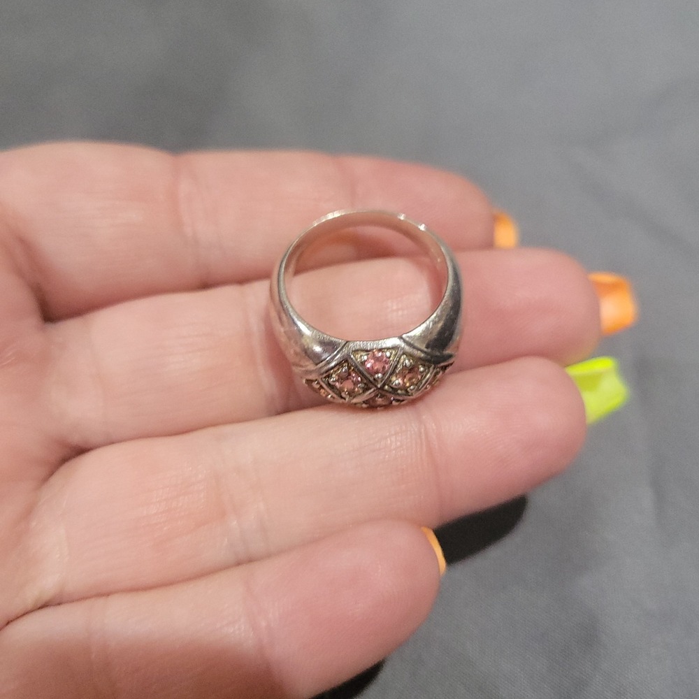 Vintage Estate Sterling Silver 925 Pink Topaz Pave Ring Size 8.5 - Picture 3 of 9